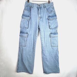 Wide Leg High Waisted Cargo Jeans 28"